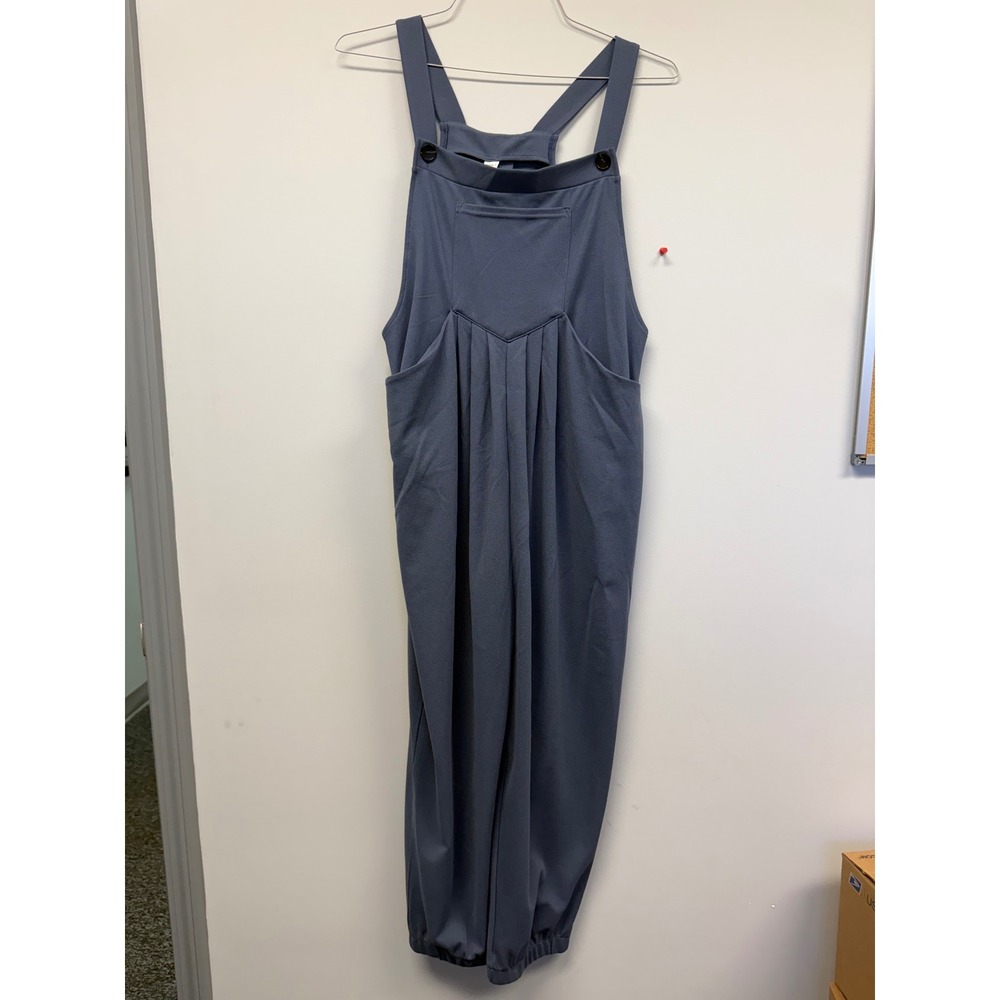 Halara Womens Waffle Knit Pleated Harem Jumpsuit Overalls Slate Blue Large NWT